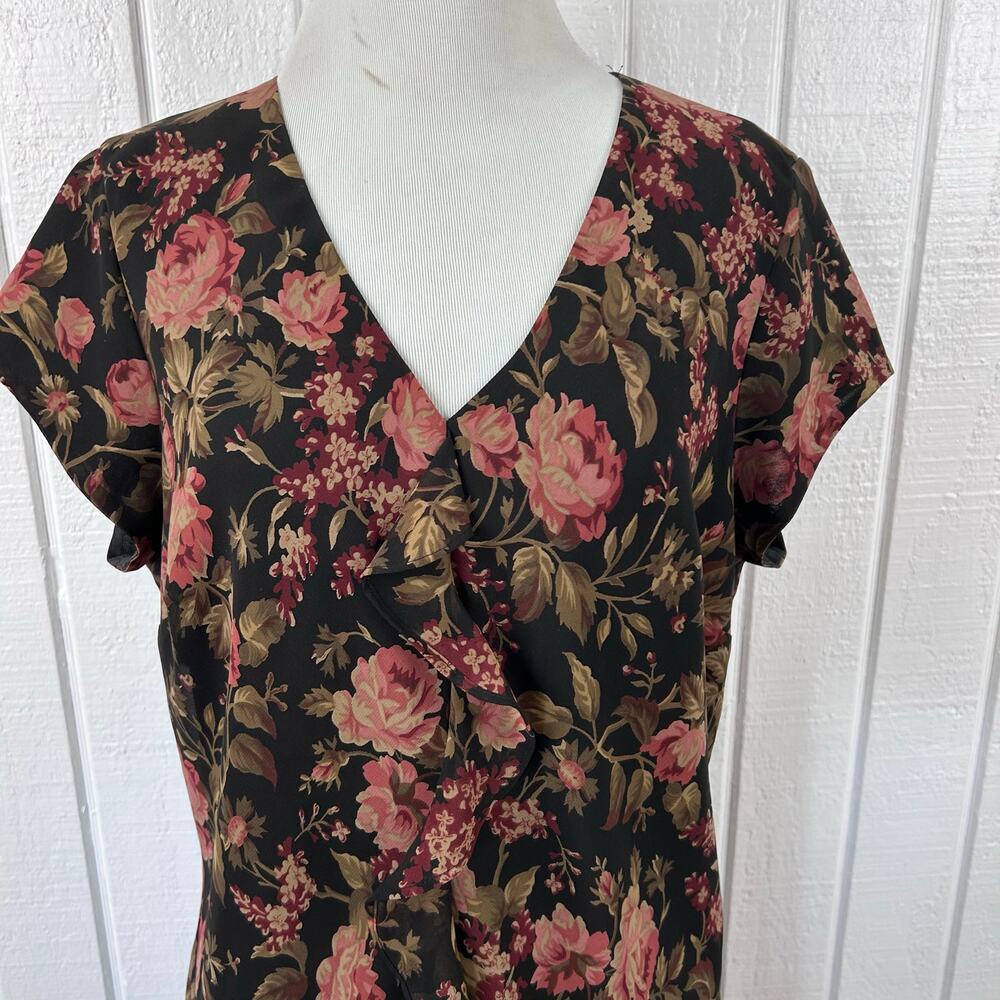 Evan Picone Floral Ruffle Front Midi Dress Romantic Feminine Size 14 - Picture 3 of 8